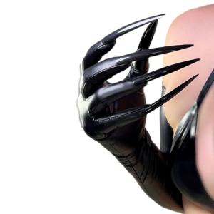 DooWay Black Latex Nail Gloves for Cosplay