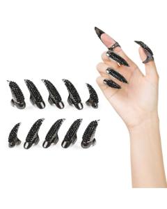 10PCS Black Long Fake Nails for Halloween Fun