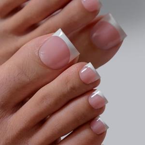 Press On Toenails - Real Square French Tips Set