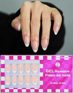 Glossy French Almond Short Press-On Nails – 32pcs