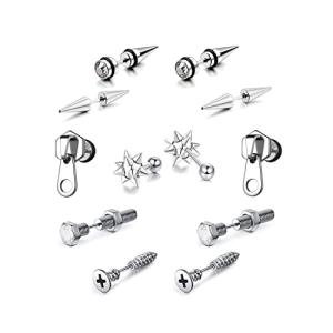 12 Pcs Gothic Silver Spike Tapers Earrings Set