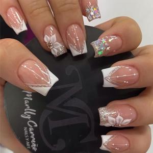 24pcs Short Square Press-On Nails with French Tips