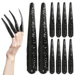 10PCS Adjustable Black Fake Nail Rings for Halloween