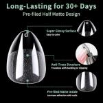 Short Almond Nail Tips, 216pcs Matte Clear Acrylic