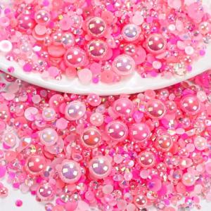 Pink Resin Rhinestones and Pearls Nail Charms