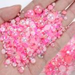 Pink Resin Rhinestones and Pearls Nail Charms