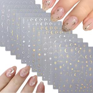 12 Sheets Moon Star Nail Art Stickers