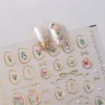 5D Flower Nail Art Stickers with Geometric Frames