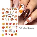 Autumn Nail Art Stickers with Leaves and Pumpkins