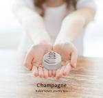 Champagne Velvet 3-Slot Ring Box for Weddings