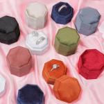 Champagne Velvet 3-Slot Ring Box for Weddings