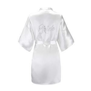 Silver Rhinestone Bride Satin Robe for Wedding