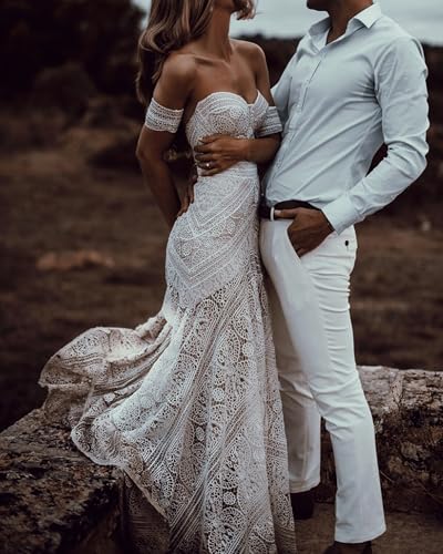 LIPOSA Bohemian Lace Wedding Gown Sweetheart Beach Bride