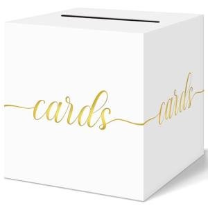 White Wedding Card Box with Gold Foil Design