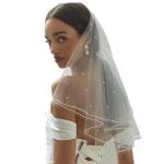 AOREAS Pearl Rhinestone Short White Wedding Veil