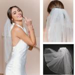 AOREAS Pearl Rhinestone Short White Wedding Veil