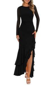 Elegant Black Ruched Maxi Dress for Weddings