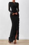 Elegant Black Ruched Maxi Dress for Weddings