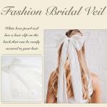 Short Wedding Veil with Pearl and Bow Clip