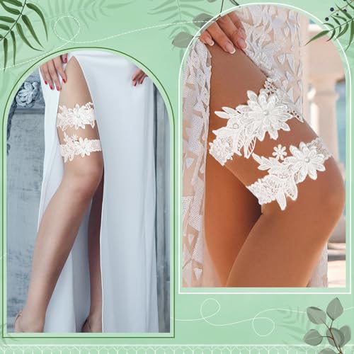 Bride's Sexy Lace Leg Garter Set with Faux Pearls