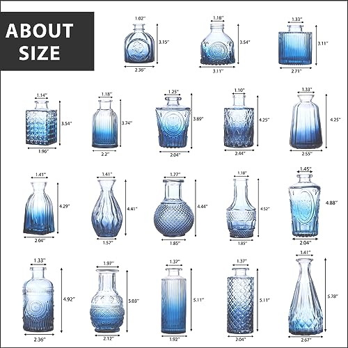 Set of 18 Blue Glass Bud Vases for Weddings