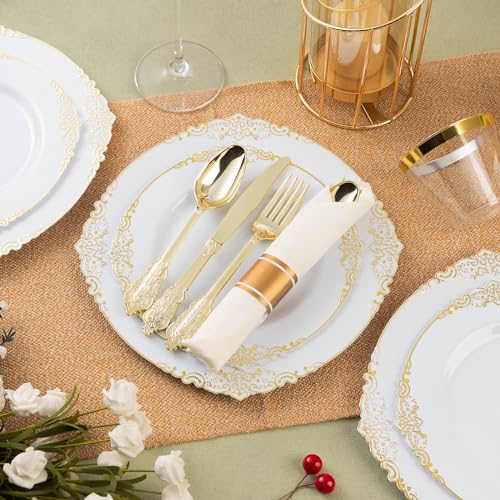 Gold Plastic Plates Package for 50 Guests, Wedding Decor