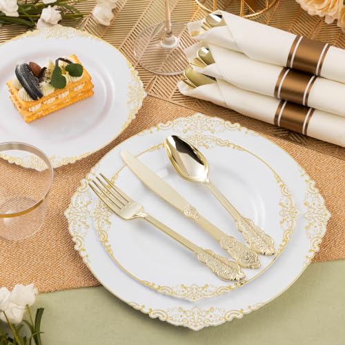 Gold Plastic Plates Package for 50 Guests, Wedding Decor