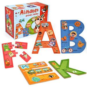 Wooden Alphabet Puzzle Set for Kids 3-5