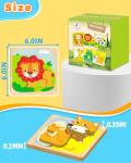 Wooden Animal Puzzles for Toddlers - 6 Pieces