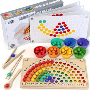 Montessori Wooden Peg Board Bead and Stacking Game