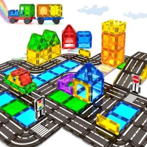 Magnetic Tile Roads and Car Set for Kids