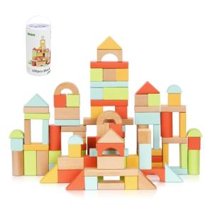 100pcs Wooden Building Blocks with Storage Bucket