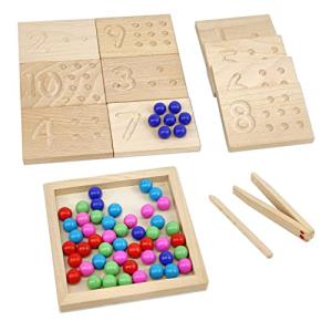 Montessori Wooden Number Tracing Board and Beads Set