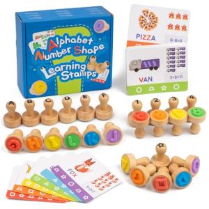 Wooden Alphabet and Number Stamps for Kids