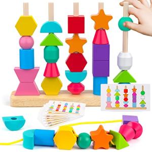 Montessori Wooden Beads Stacking and Sequencing Set