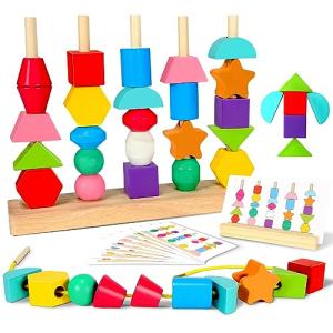 Aoumi Montessori Shape Matching & Lacing Beads Game