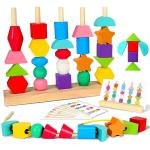 Aoumi Montessori Shape Matching & Lacing Beads Game