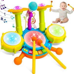 Toddler Drum Set with Microphone and Lights