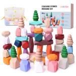 48 PCS Wooden Stacking Rocks for Kids