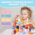 48 PCS Wooden Stacking Rocks for Kids