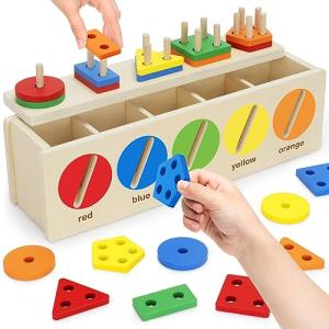 Montessori Wooden Color & Shape Sorting Box for Toddlers