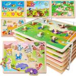 Wooden Animal Puzzles for Toddlers, 6-Set