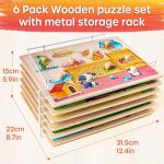 Wooden Animal Puzzles for Toddlers, 6-Set
