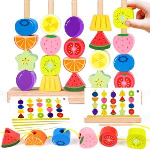 Montessori Wooden Beads Stacking Toy for Toddlers