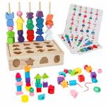 Montessori 3-in-1 Wooden Beads & Stacking Toy