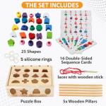 Montessori 3-in-1 Wooden Beads & Stacking Toy
