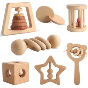 7PCS Wooden Rattles Montessori Toys for Babies