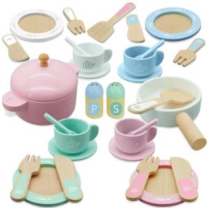 Wooden Toy Kitchen Plates and Dishes Set