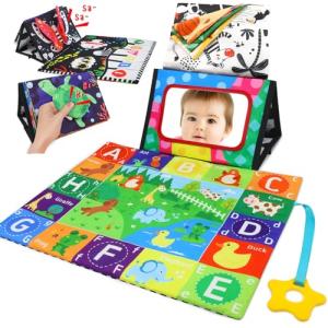 KUANGO Tummy Time Baby Mirror Toys Set