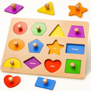 Wooden Shape Peg Puzzles for Toddlers 1-3 Years
